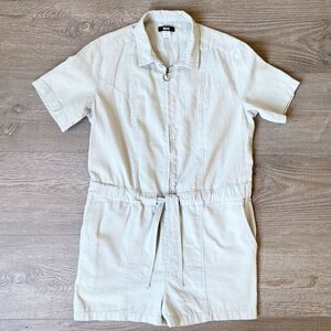 Urban Outfitters BDG Tan Short Sleeve Zip Front Romper-SM